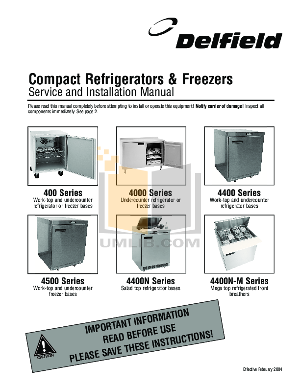 Download free pdf for Delfield UC4048 Refrigerator manual