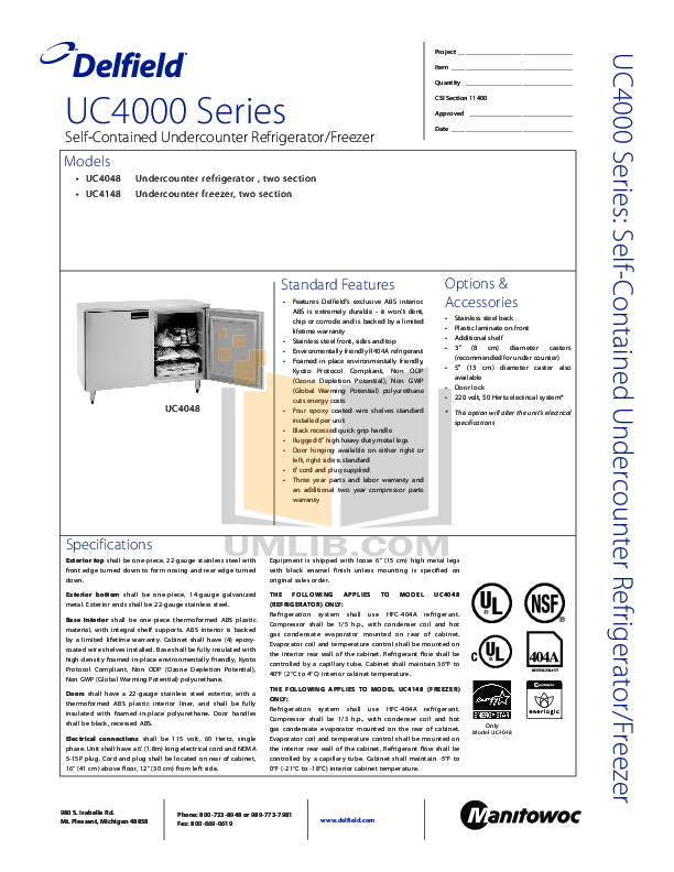 Download free pdf for Delfield UC4048 Refrigerator manual