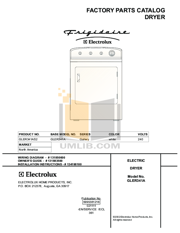 PDF manual for Frigidaire Dryer GLER341AS2