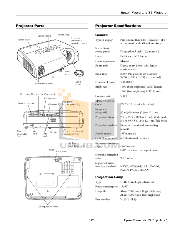 Download free pdf for Epson PowerLite 505c Projector manual
