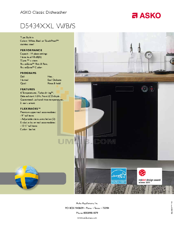 Download free pdf for Asko D5434XXLS Dishwasher manual