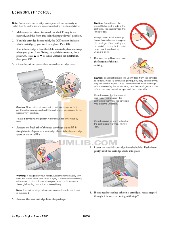 PDF manual for Epson Printer Stylus Photo R380