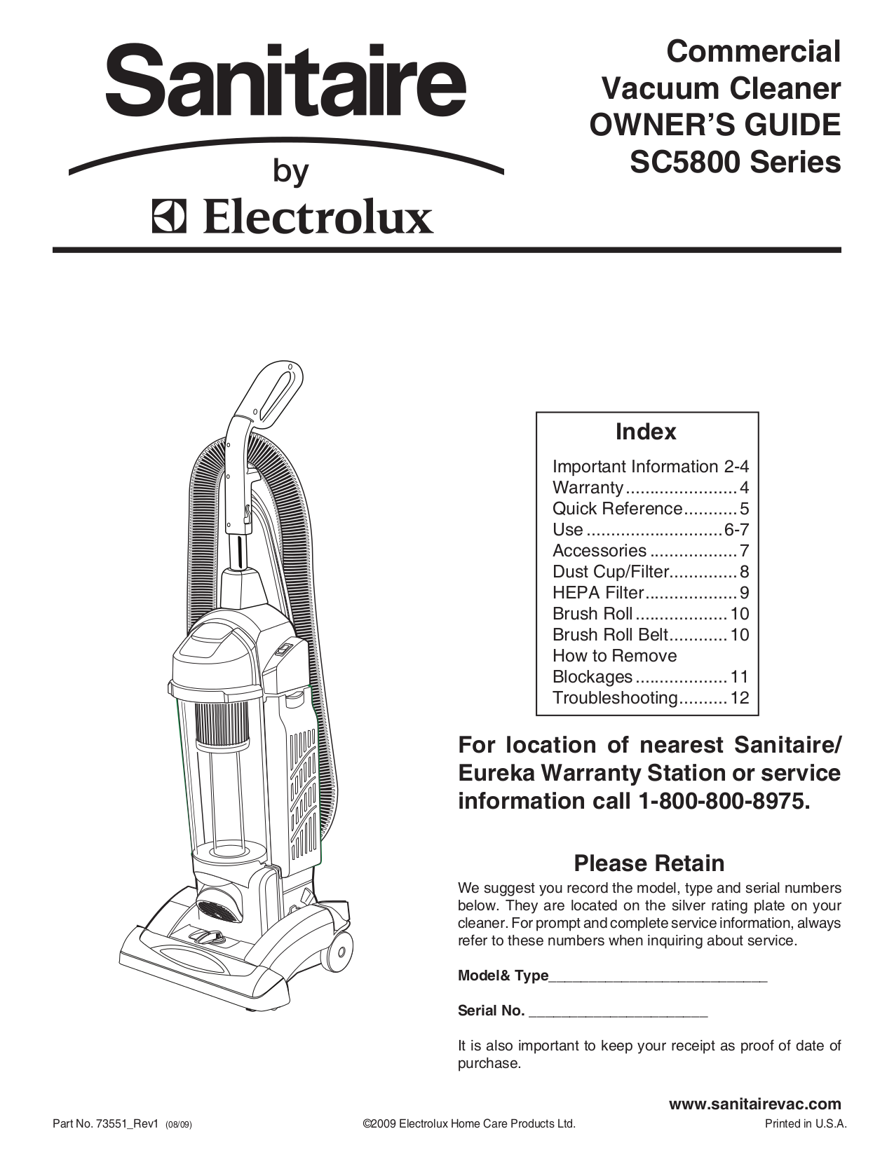 Download free pdf for Sanitaire SC5845 Vacuum manual
