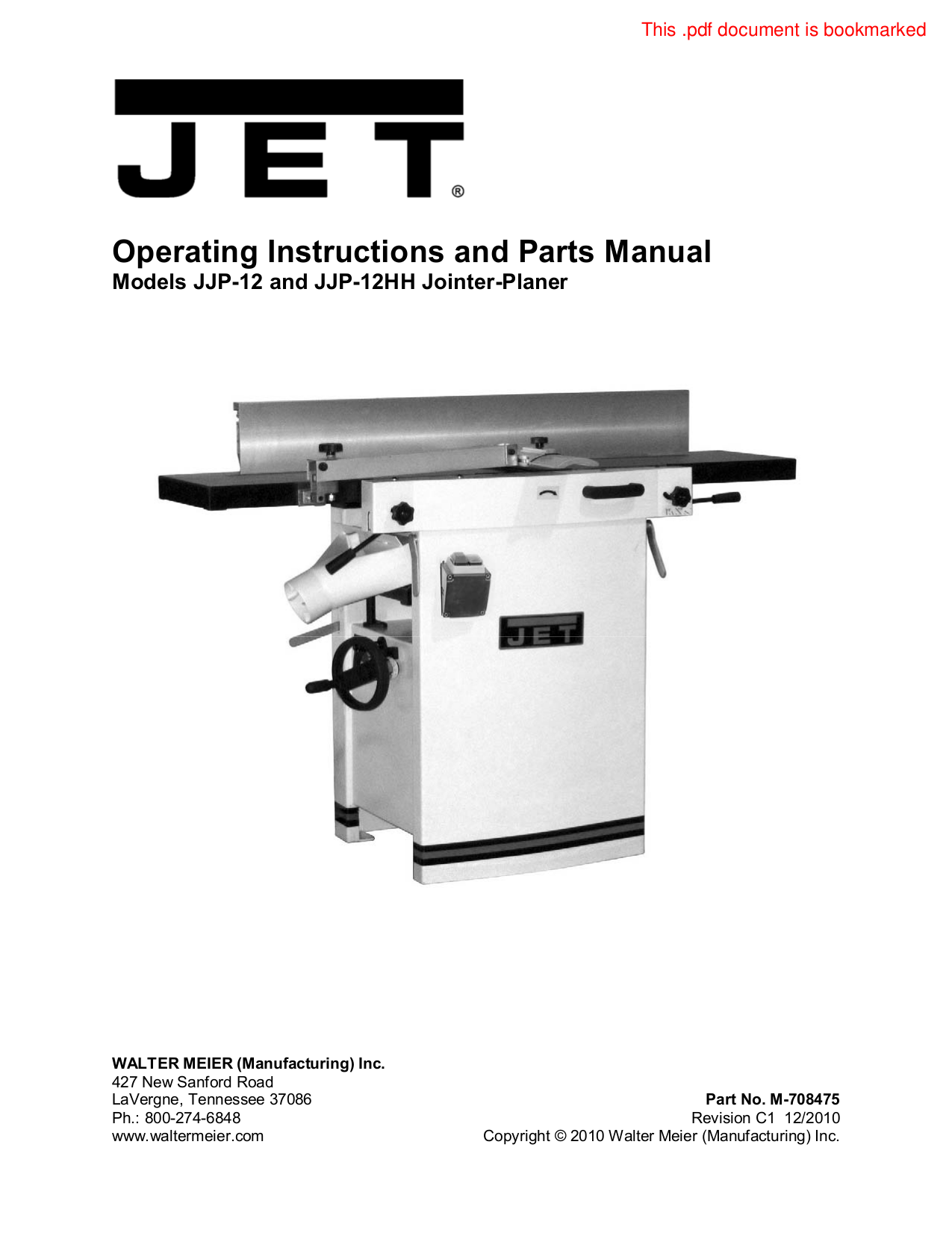 Download free pdf for Jet JJP12 Jointers Other manual