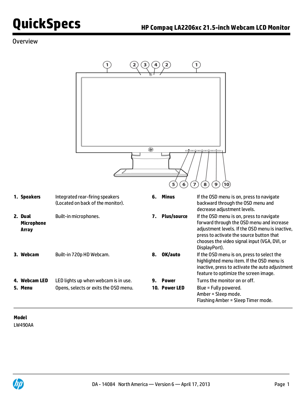 Download free pdf for HP Compaq LA2206xc Monitor manual