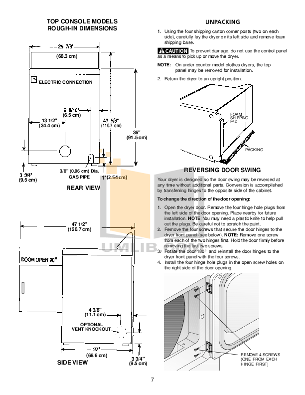 PDF manual for Frigidaire Dryer GLER341AS2