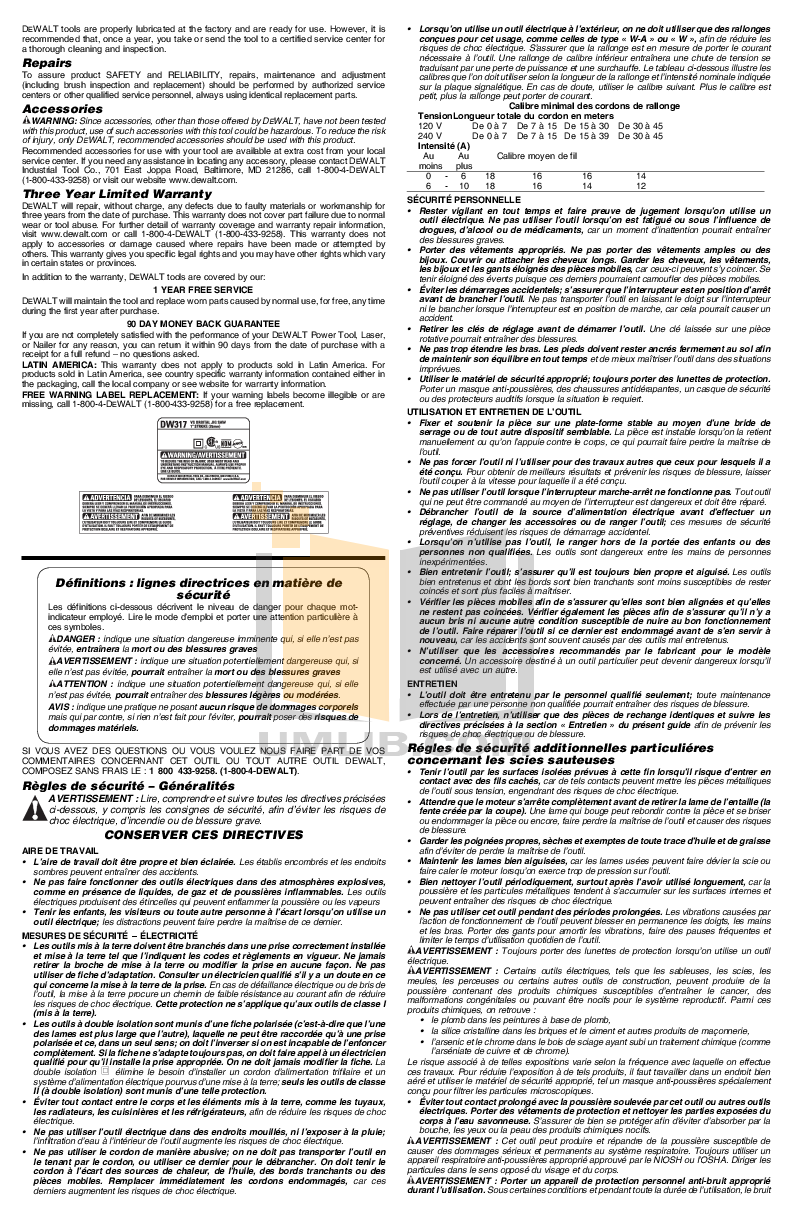 PDF manual for Dewalt Other DW317 Speed Orbital Jig Saws