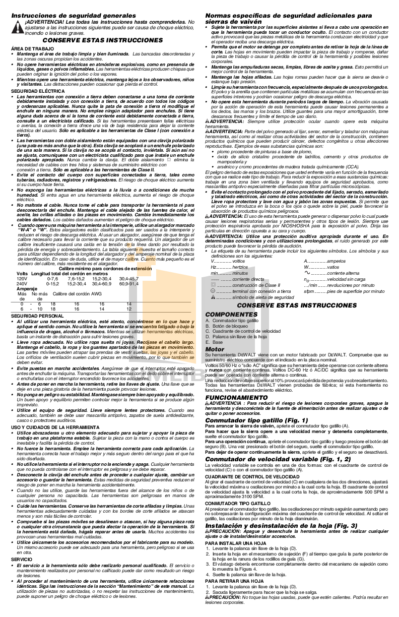 PDF manual for Dewalt Other DW317 Speed Orbital Jig Saws