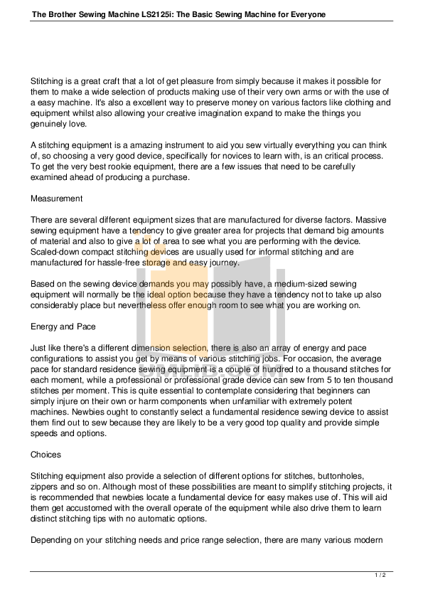 Download free pdf for Brother LS-2125i Sewing Machines Other manual