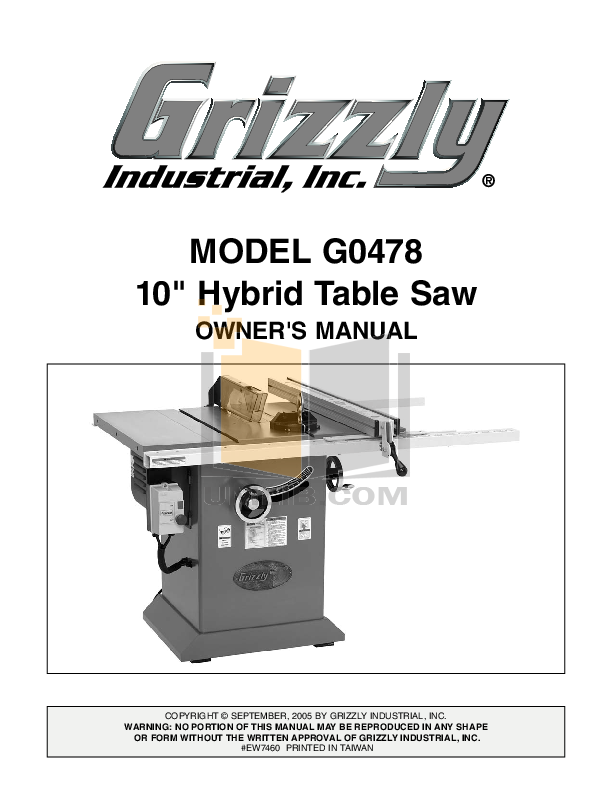 Download free pdf for Grizzly G0478 Table Saw Other manual