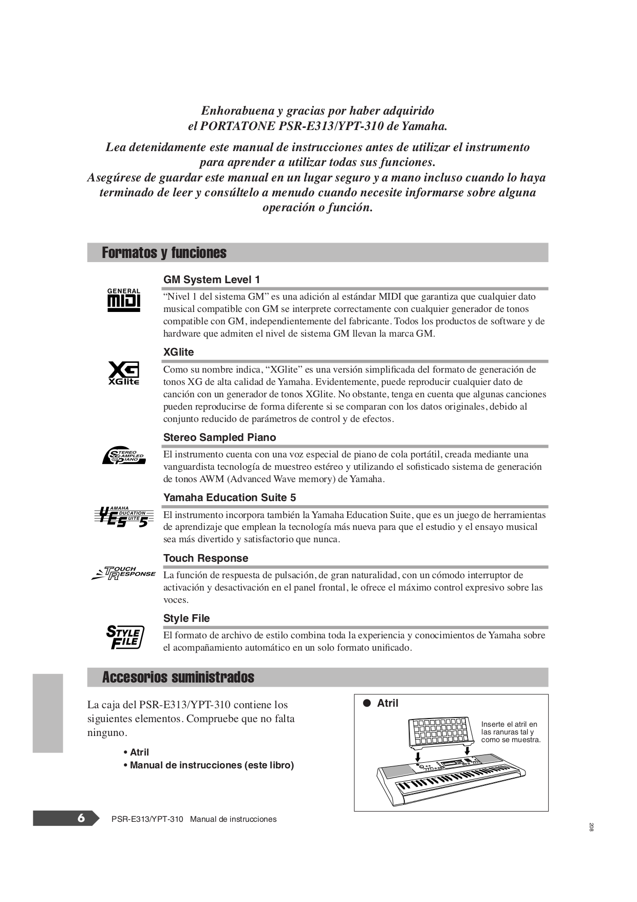 PDF manual for Yamaha Music Keyboard PSR-E313