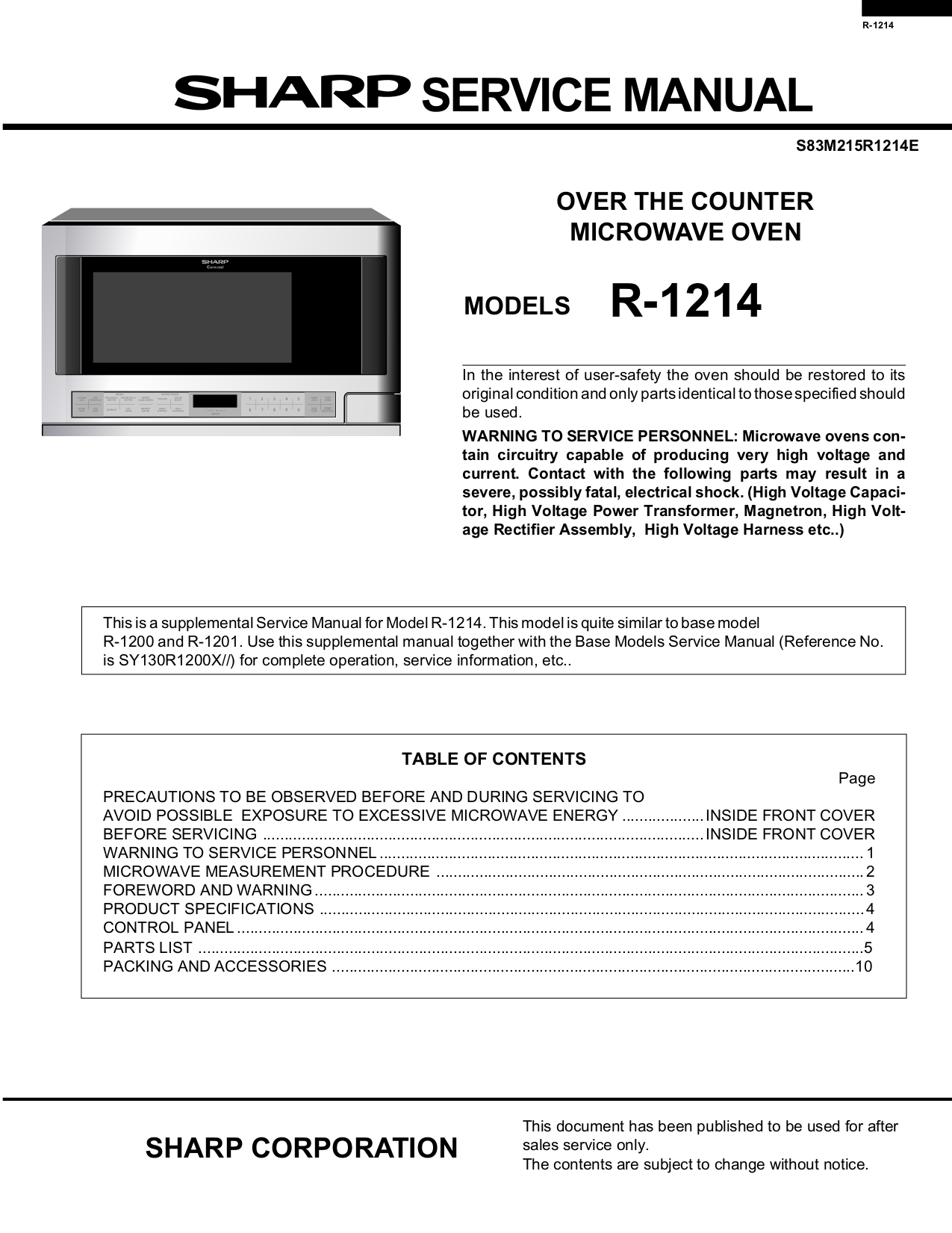 PDF manual for Sharp Microwave R1201