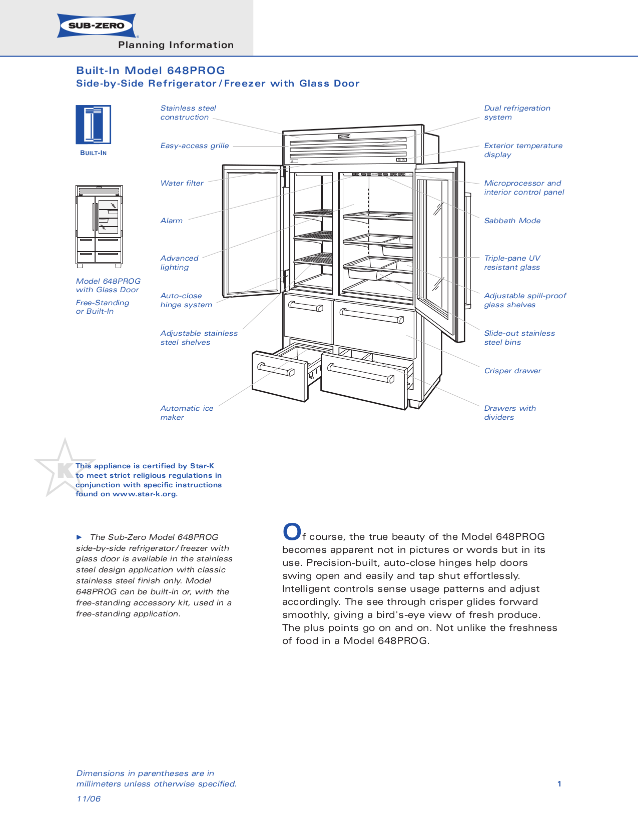 Sub Zero 315w Refrigerator User Manual