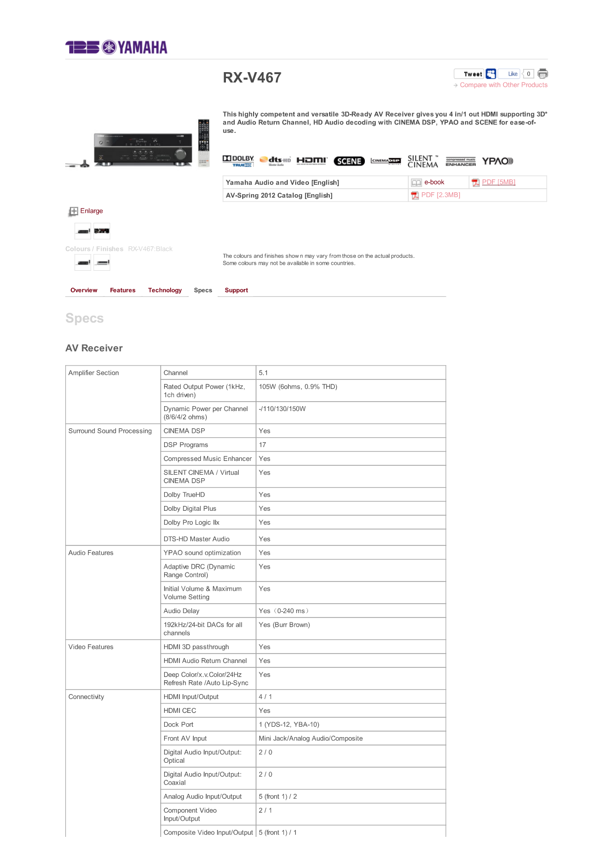 Download free pdf for Yamaha RX-V467 Receiver manual