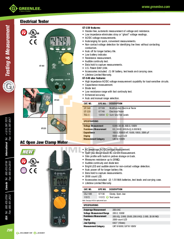 PDF manual for Greenlee Other 93502 Multimeter