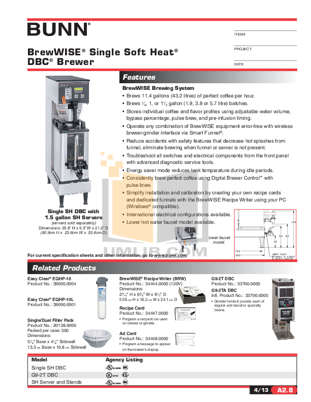 Download free pdf for Bunn Single SH BrewWISE DBC Coffee Maker manual