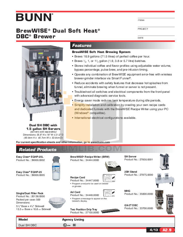 Download free pdf for Bunn Single SH BrewWISE DBC Coffee Maker manual