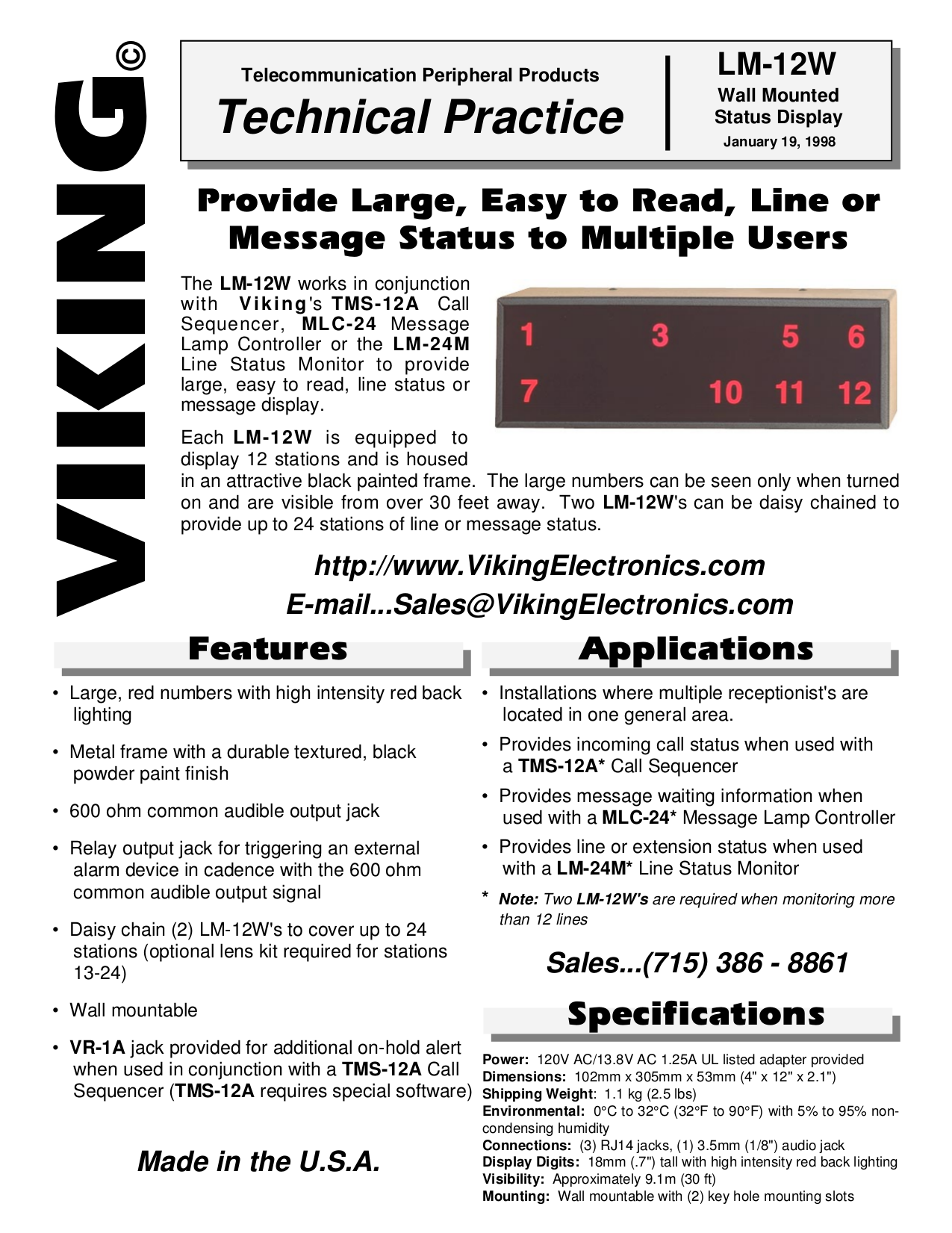 Download free pdf for Viking LM1A Light Indicators Other manual
