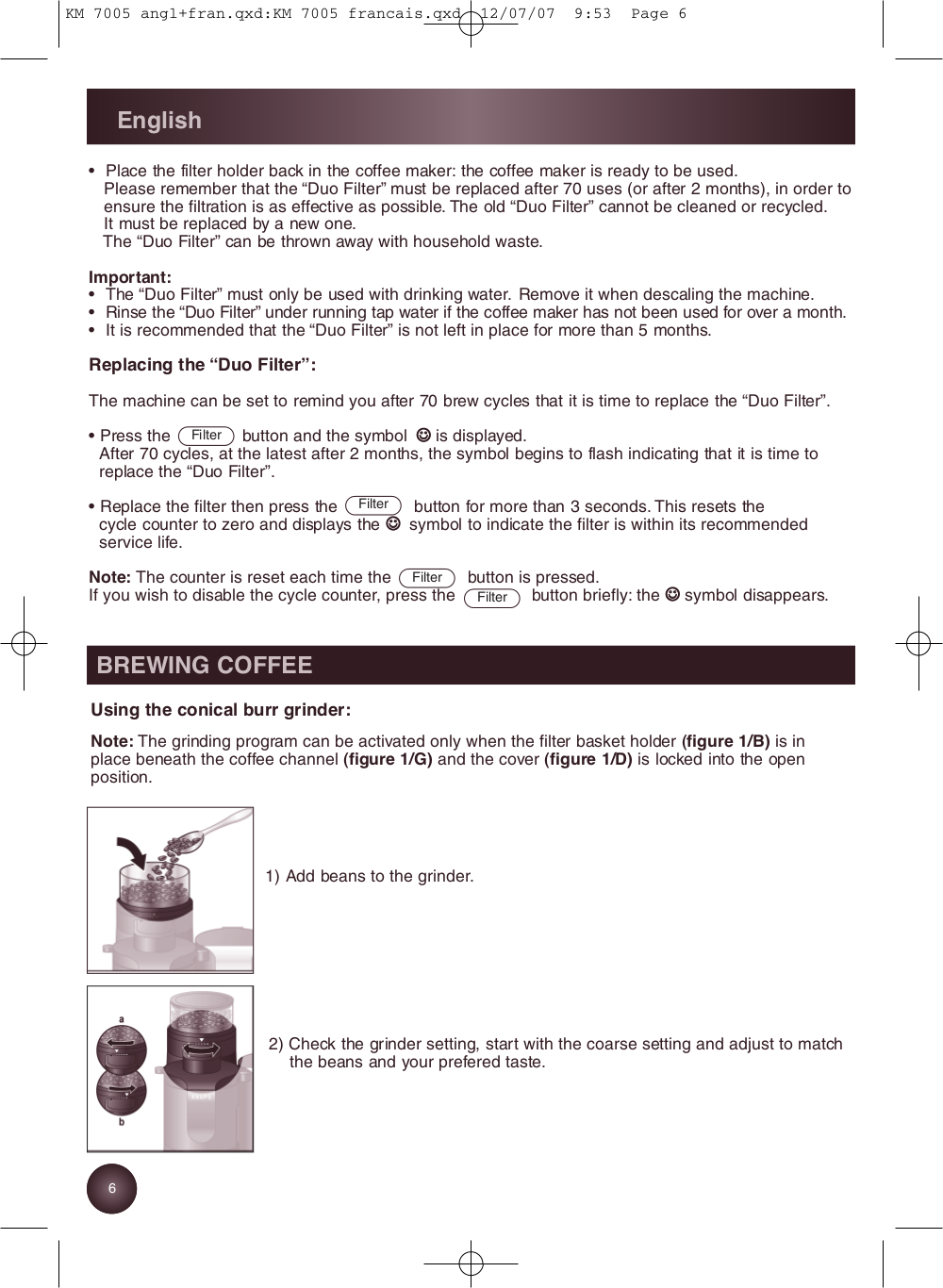 PDF manual for Krups Coffee Maker KM7000
