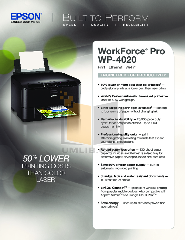 Download free pdf for Epson WorkForce WP4020 Printer manual