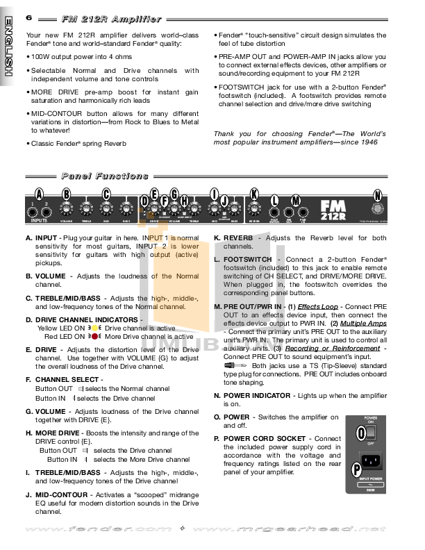 PDF manual for Fender Amp FM212R