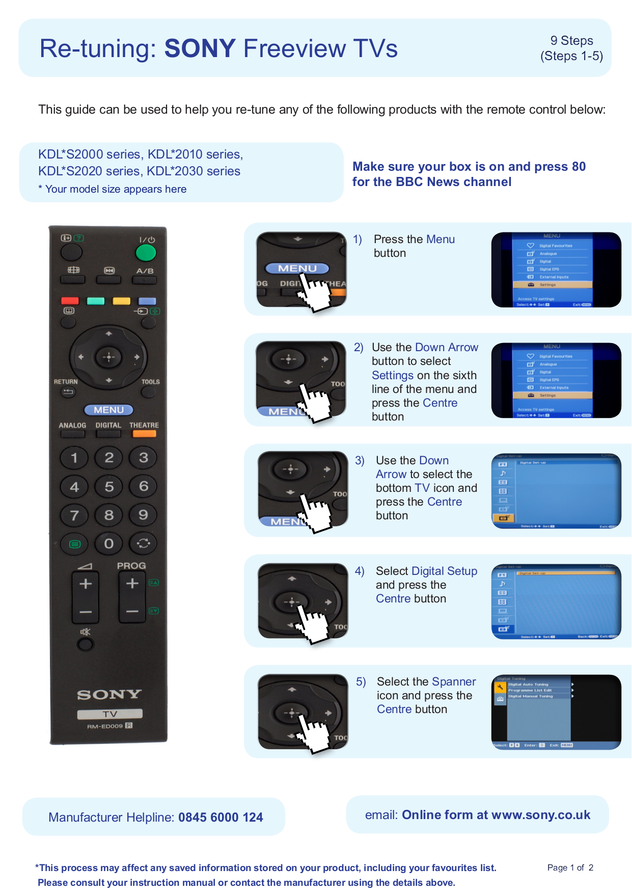 PDF Manual For Sony TV BRAVIA KDL-40W3000