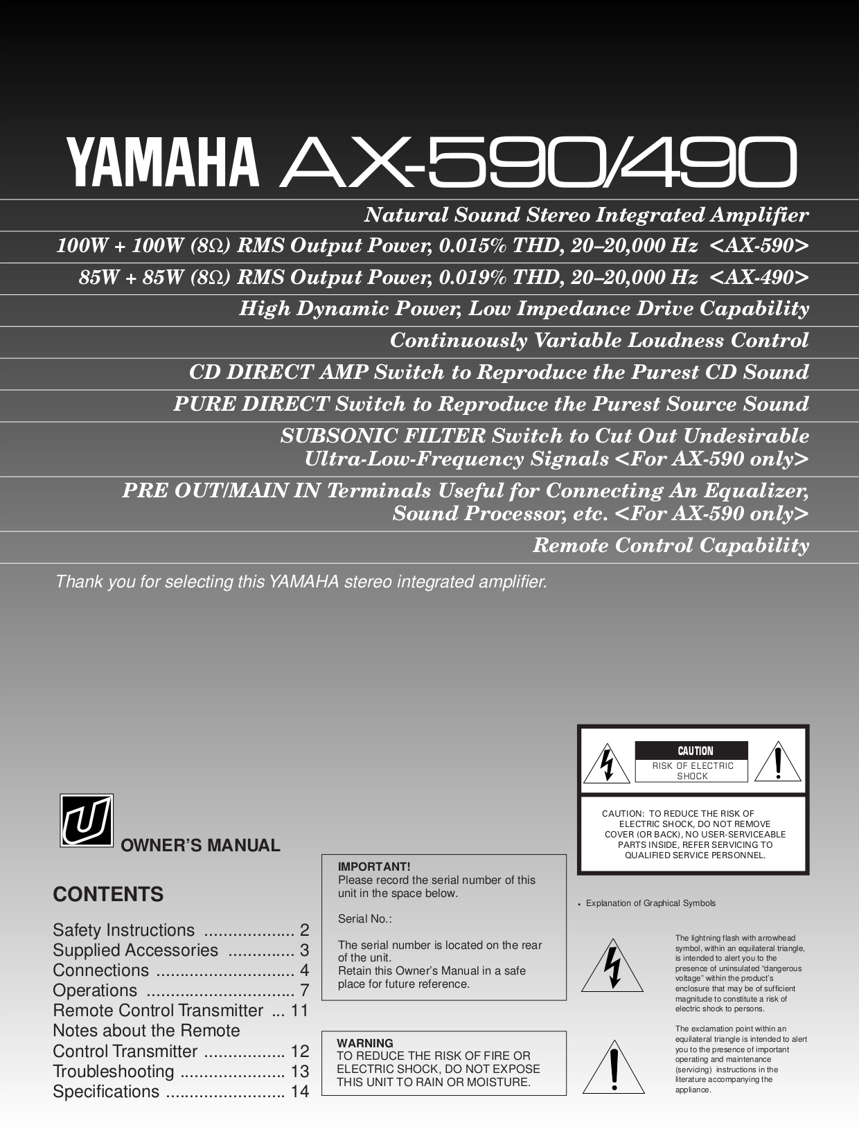 Download free pdf for Yamaha AX-300 Amp manual