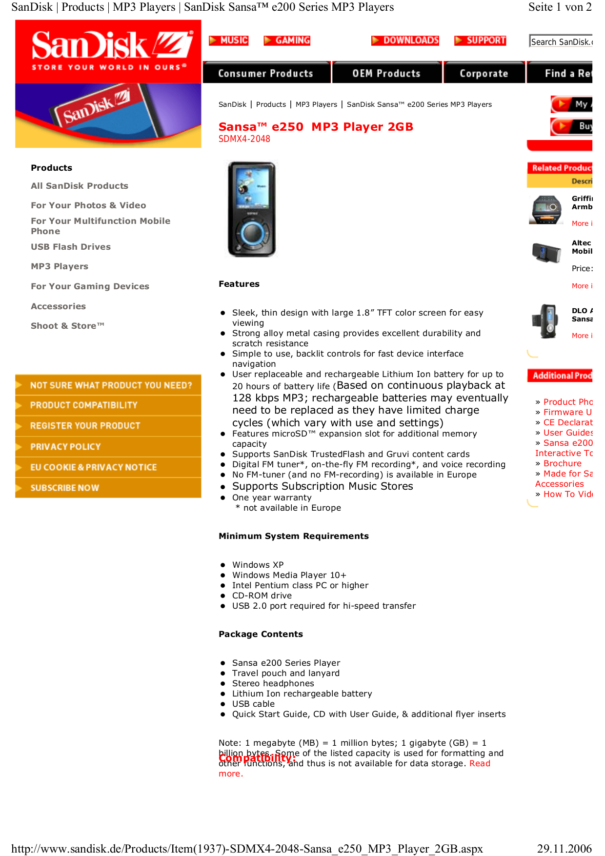 Download free pdf for Sandisk Sansa e260 MP3 Player manual