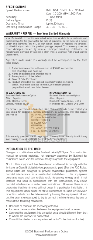 PDF manual for Bushnell Binocular 10-1911