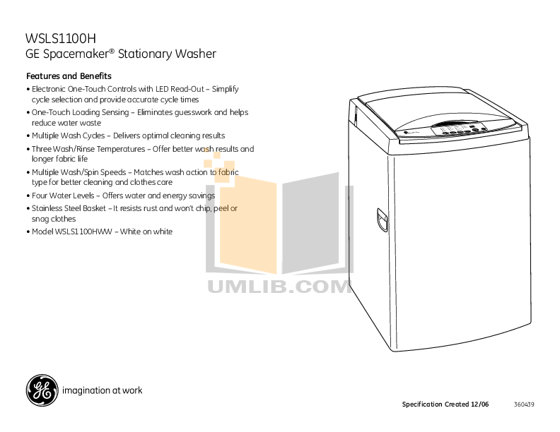 PDF manual for GE Washer Spacemaker WSLP1100D