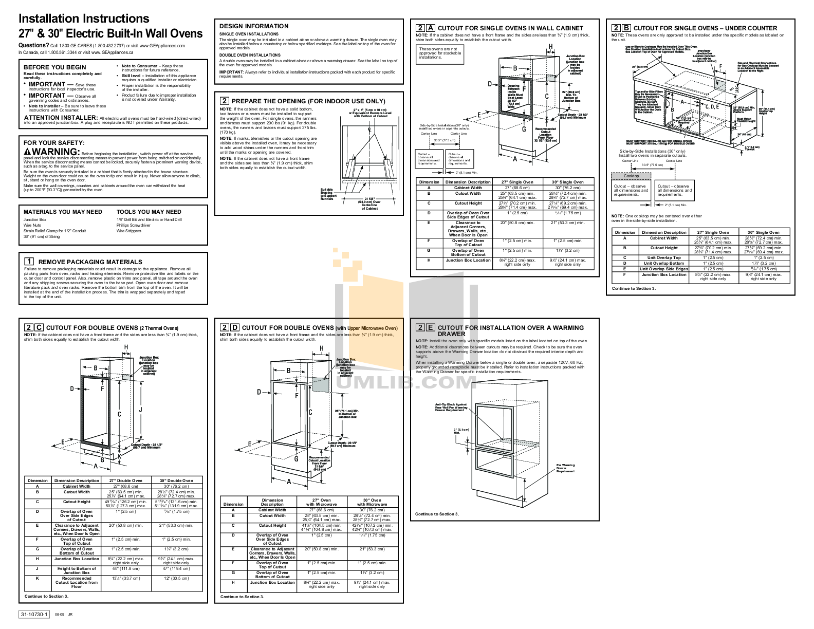 PDF manual for GE Oven Profile PT958SRSS