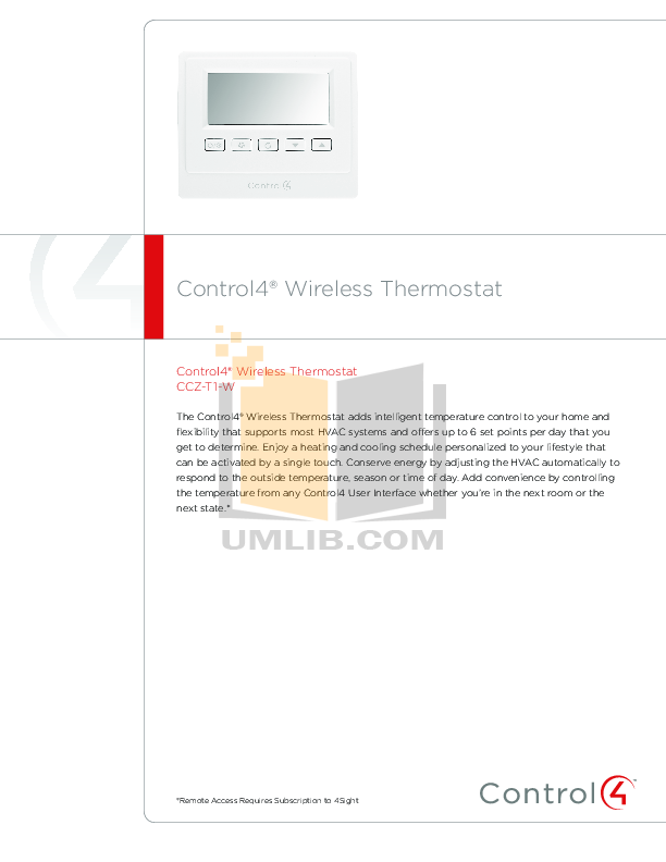 Download free pdf for Control4 CCZT1 Thermostat Other manual