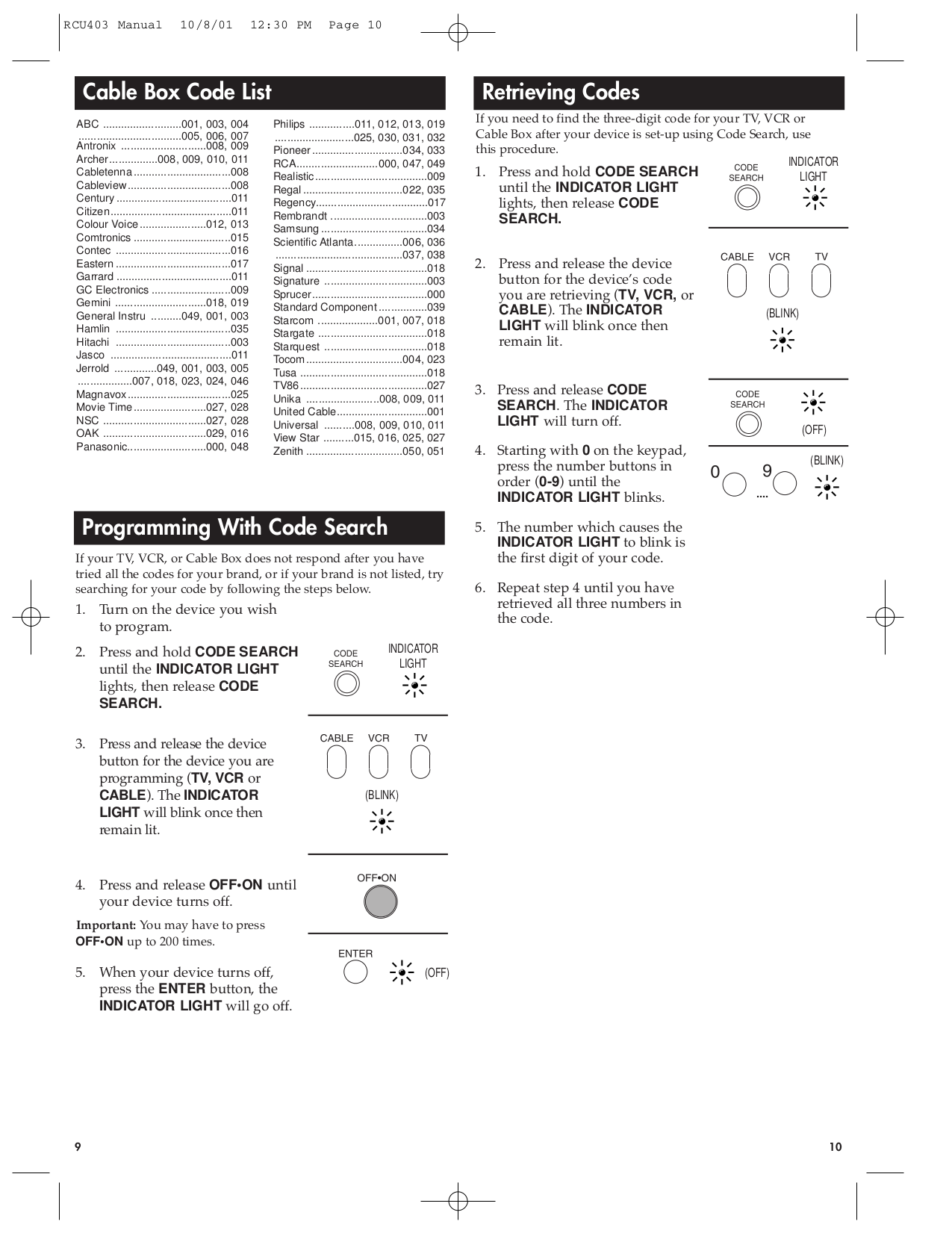 PDF manual for RCA Remote Control RCU403