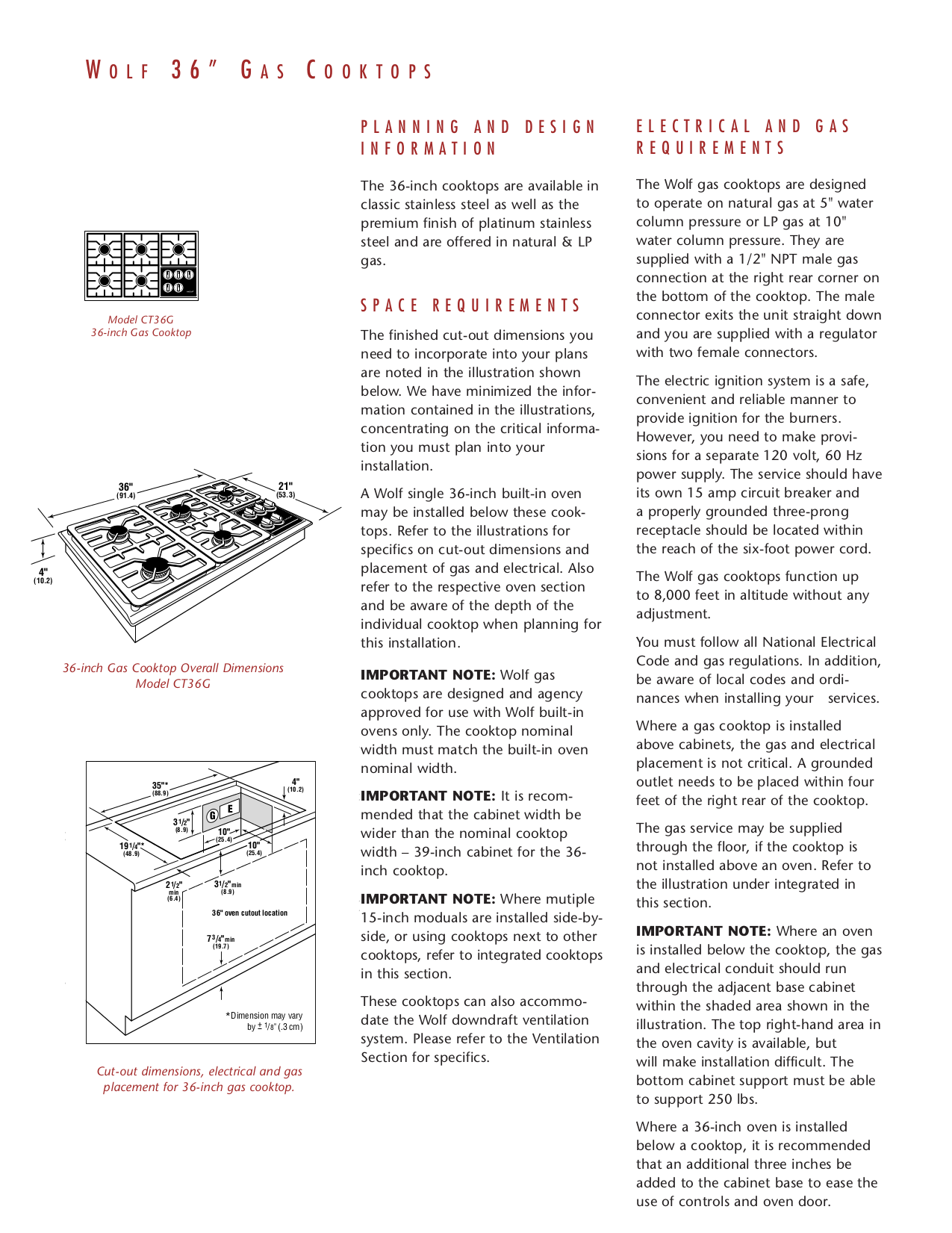 Download free pdf for Wolf CT36G Cooktops Other manual