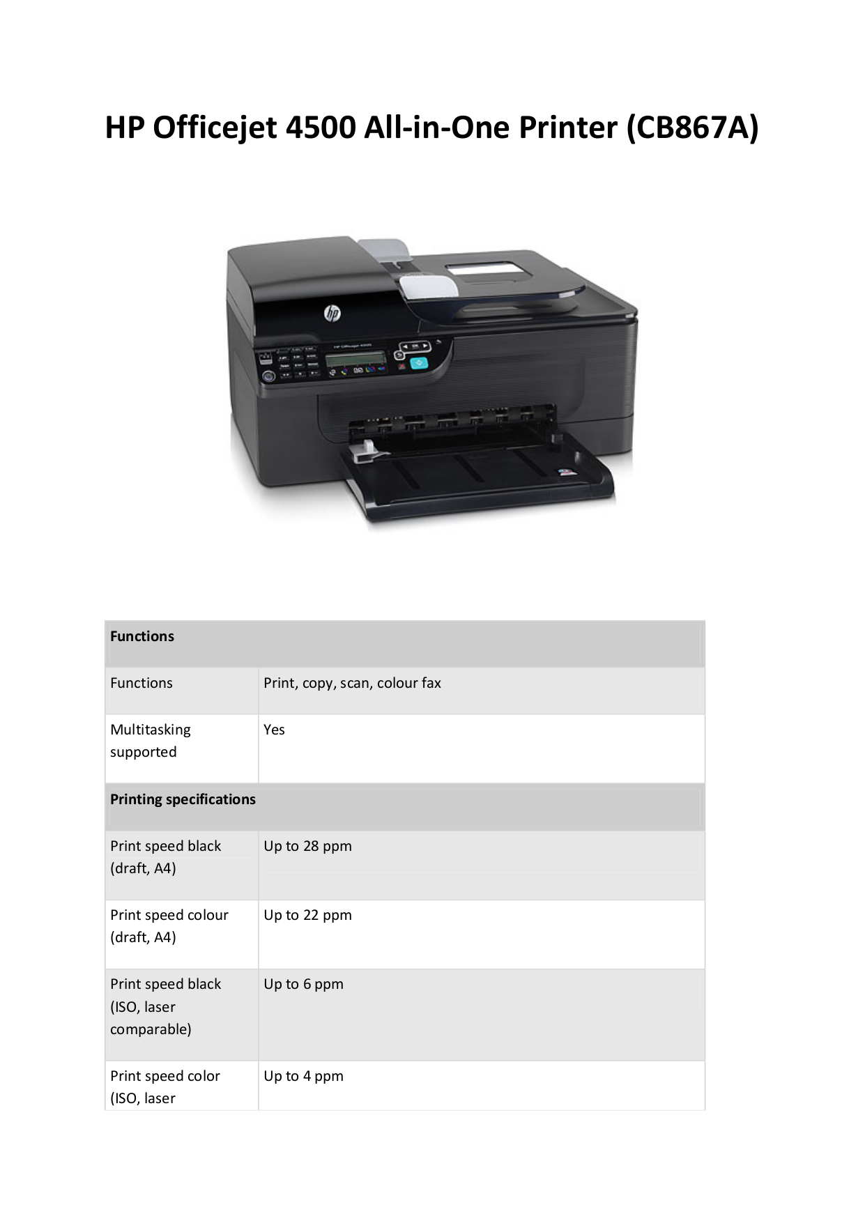Download free pdf for HP Officejet 4500 Multifunction Printer manual