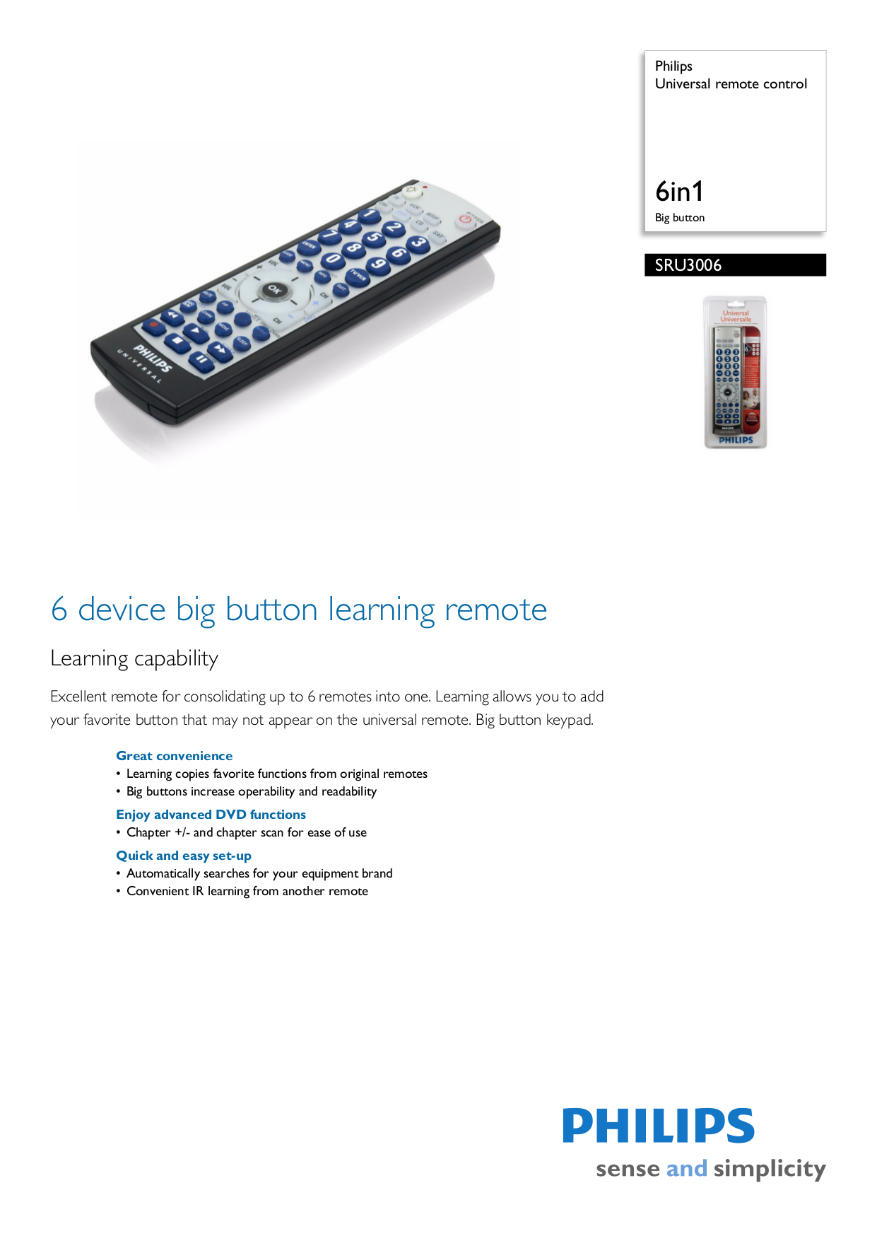 Download free pdf for Philips SRU3006 Remote Control manual