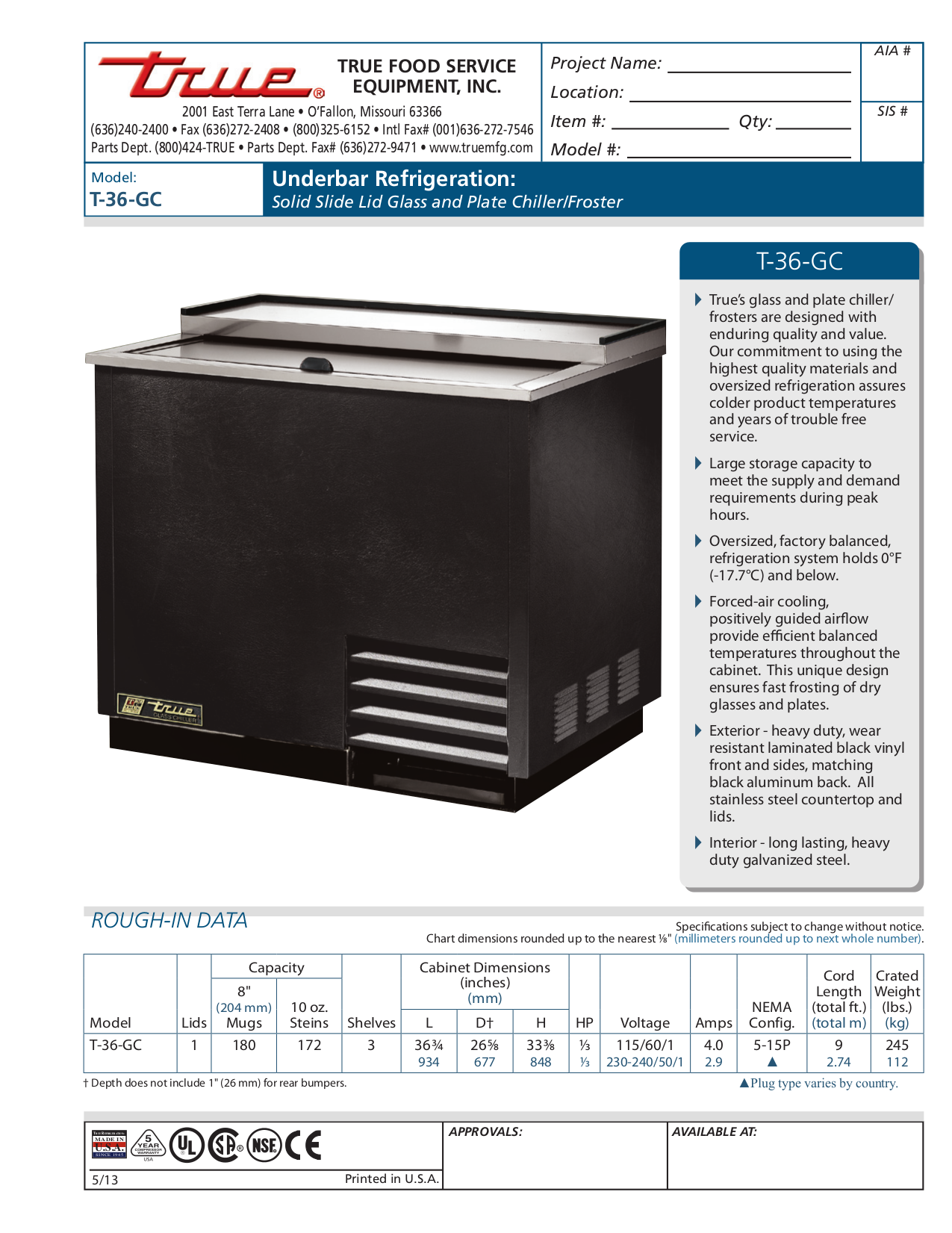 pdf for True Refrigerator T-36-GC-S manual