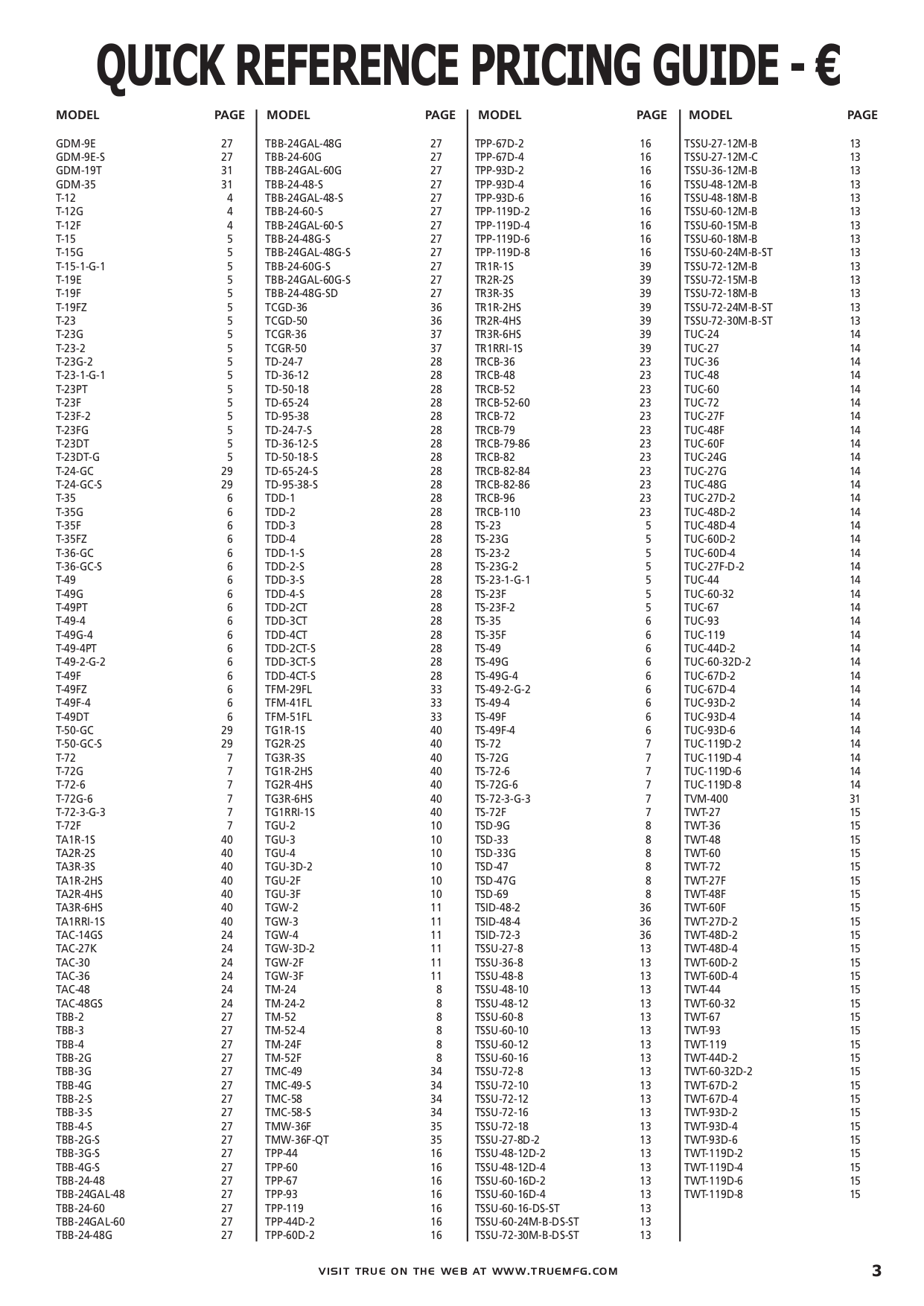 PDF manual for True Refrigerator T-36-GC-S
