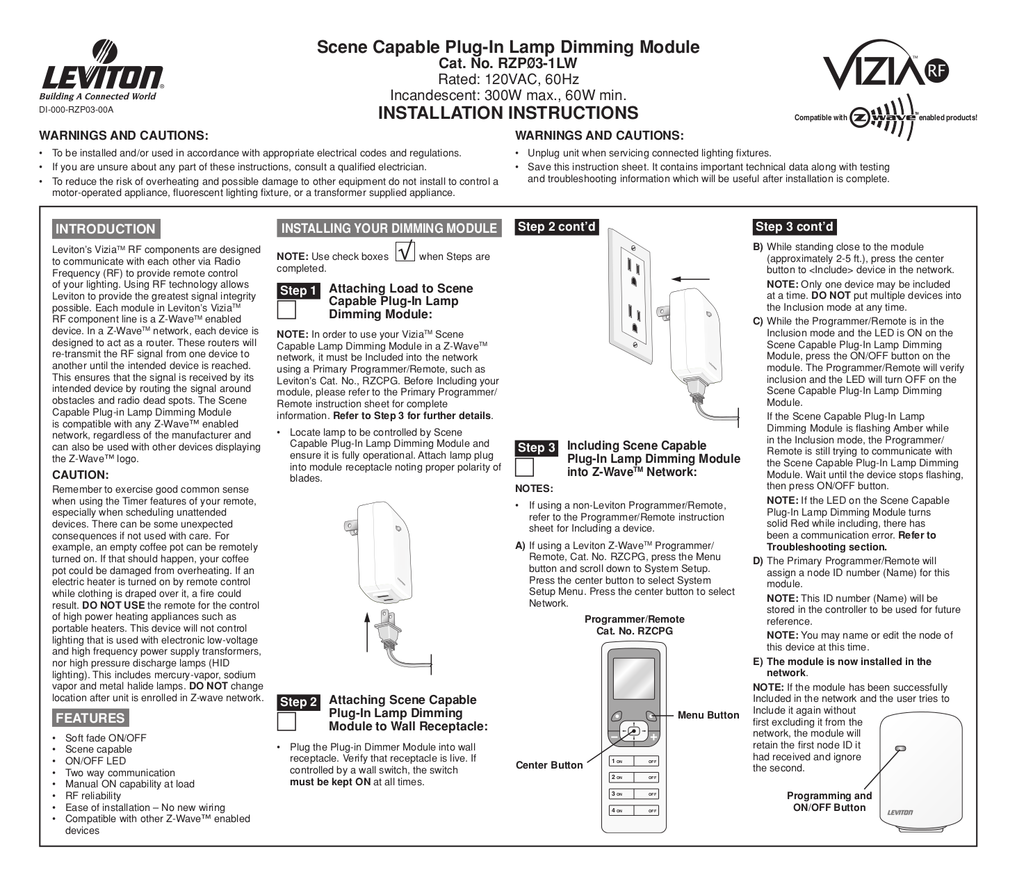 Download free pdf for Leviton RZP031LW Dimming Module Other manual