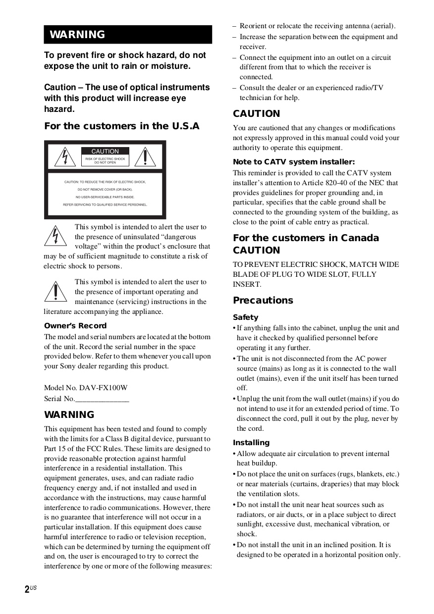 PDF Manual For Sony Home Theater DAV-FX100W