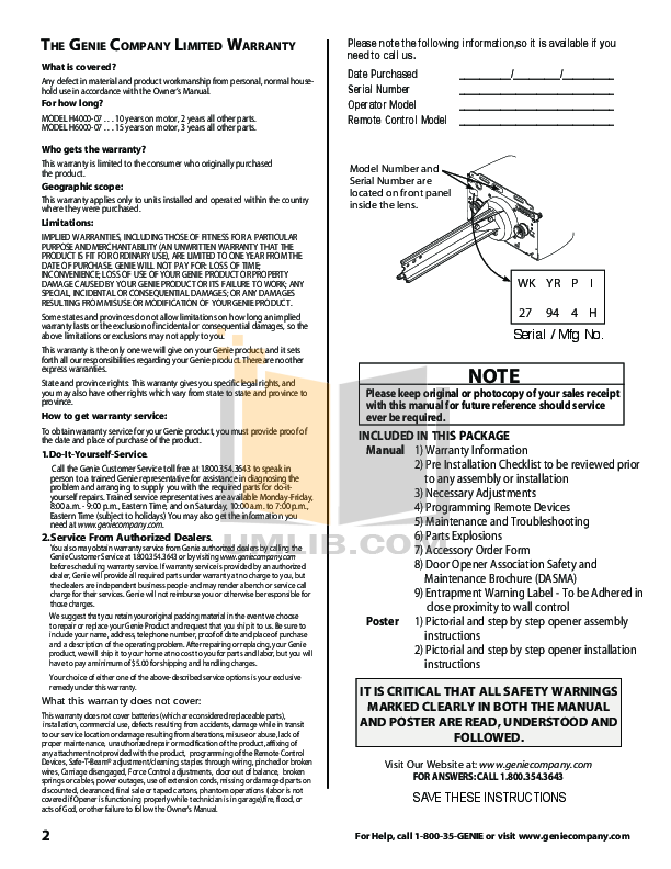 PDF manual for Genie Other Excelerator Garage Door Opener