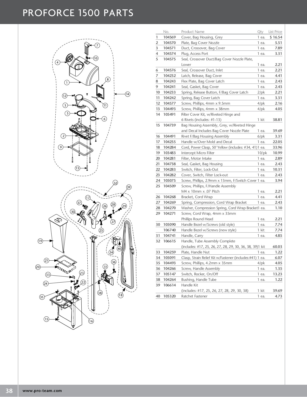 Proteam Vacuum Parts Manual