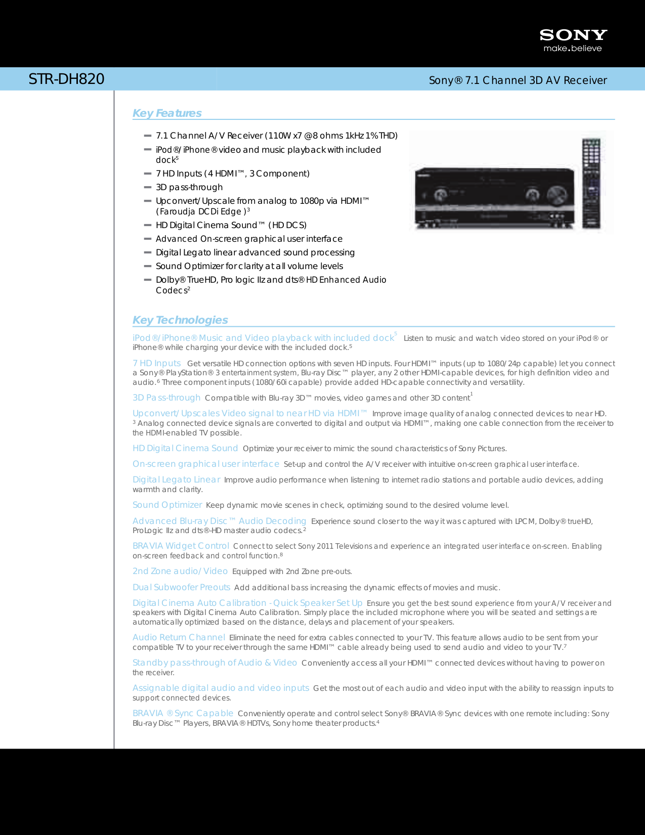 Download free pdf for Sony STR-DH820 Receiver manual