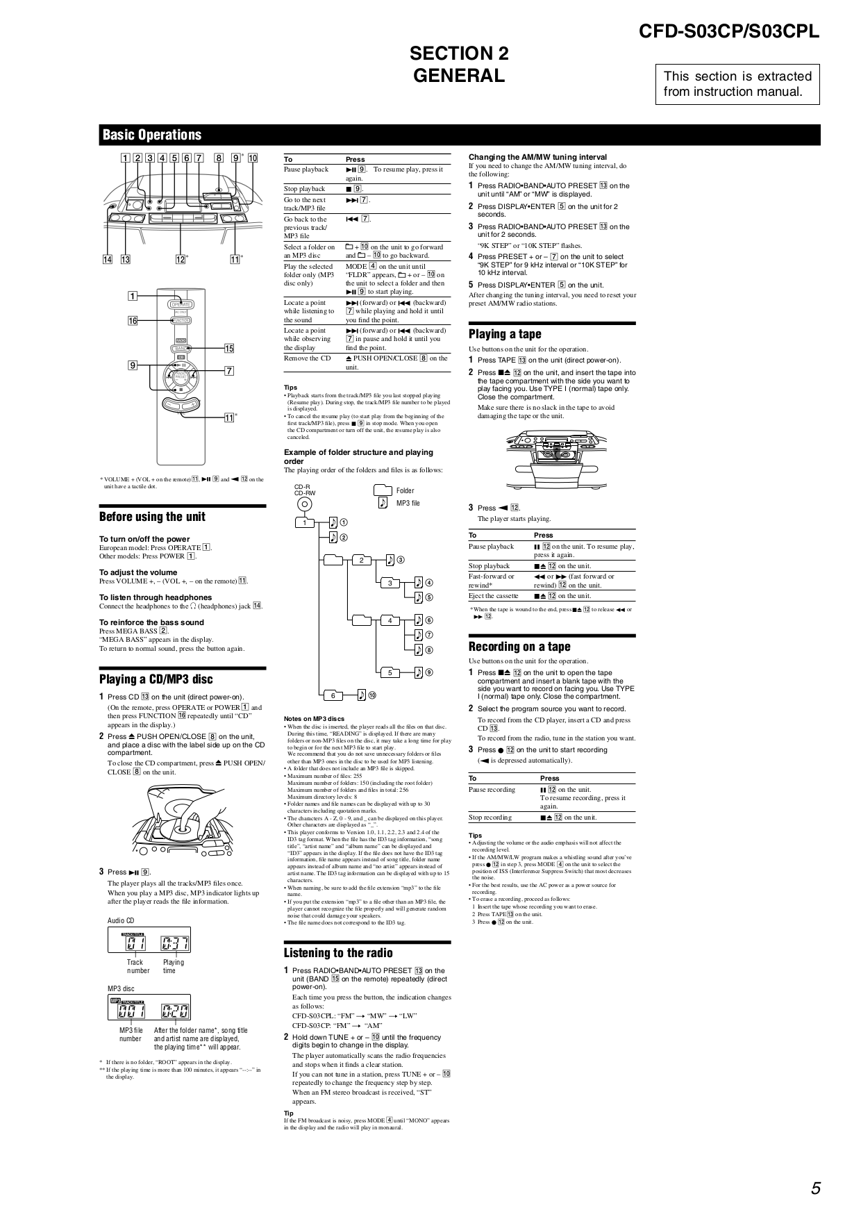 PDF manual for Sony Boombox CFDS01