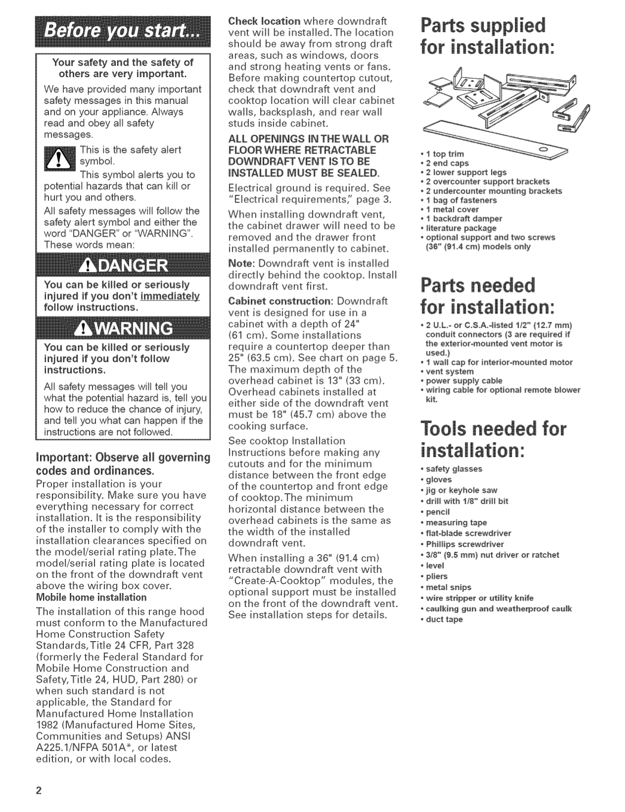 PDF manual for Whirlpool Other GZ7936XHS Range Hood