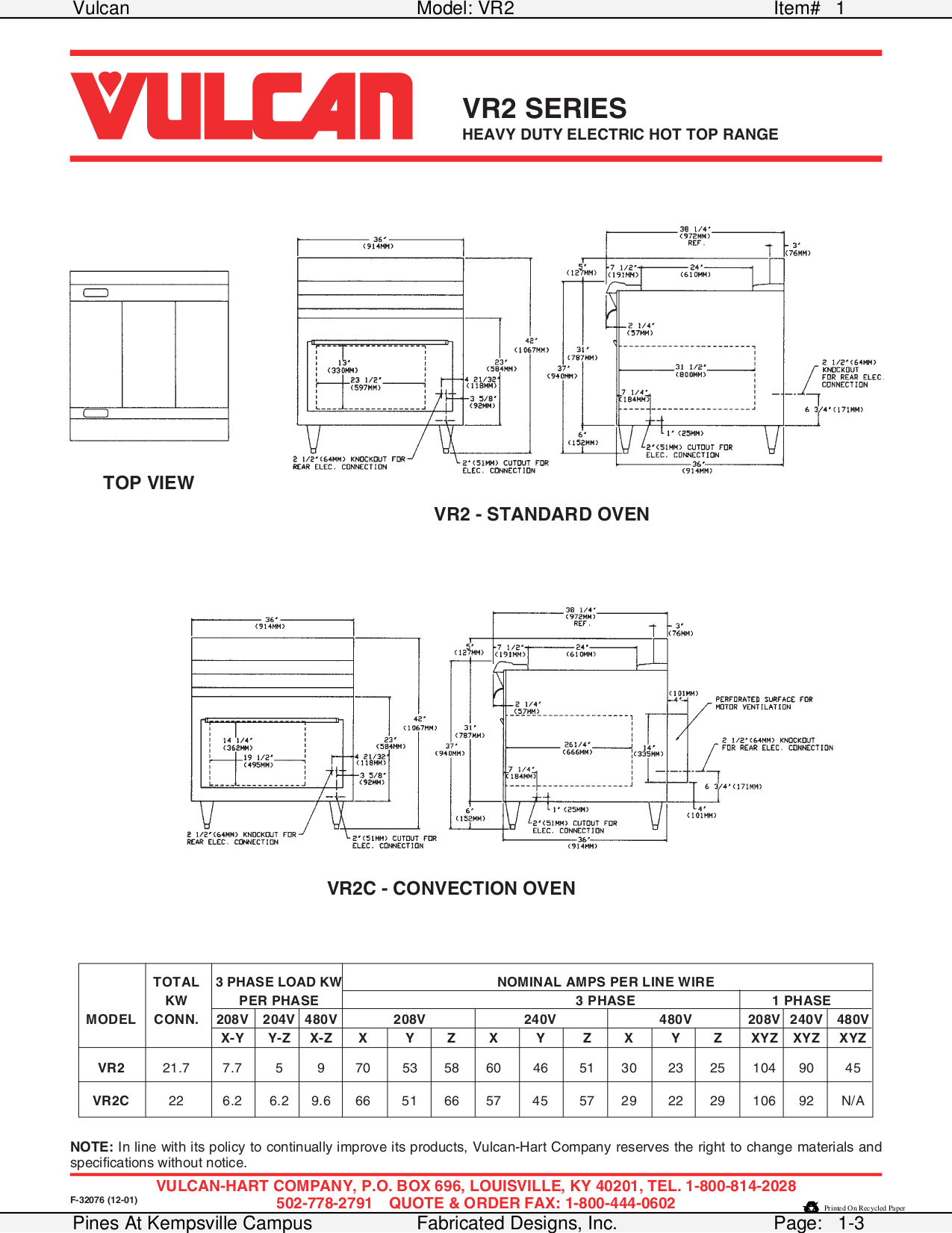 PDF manual for Vulcan Oven VB73