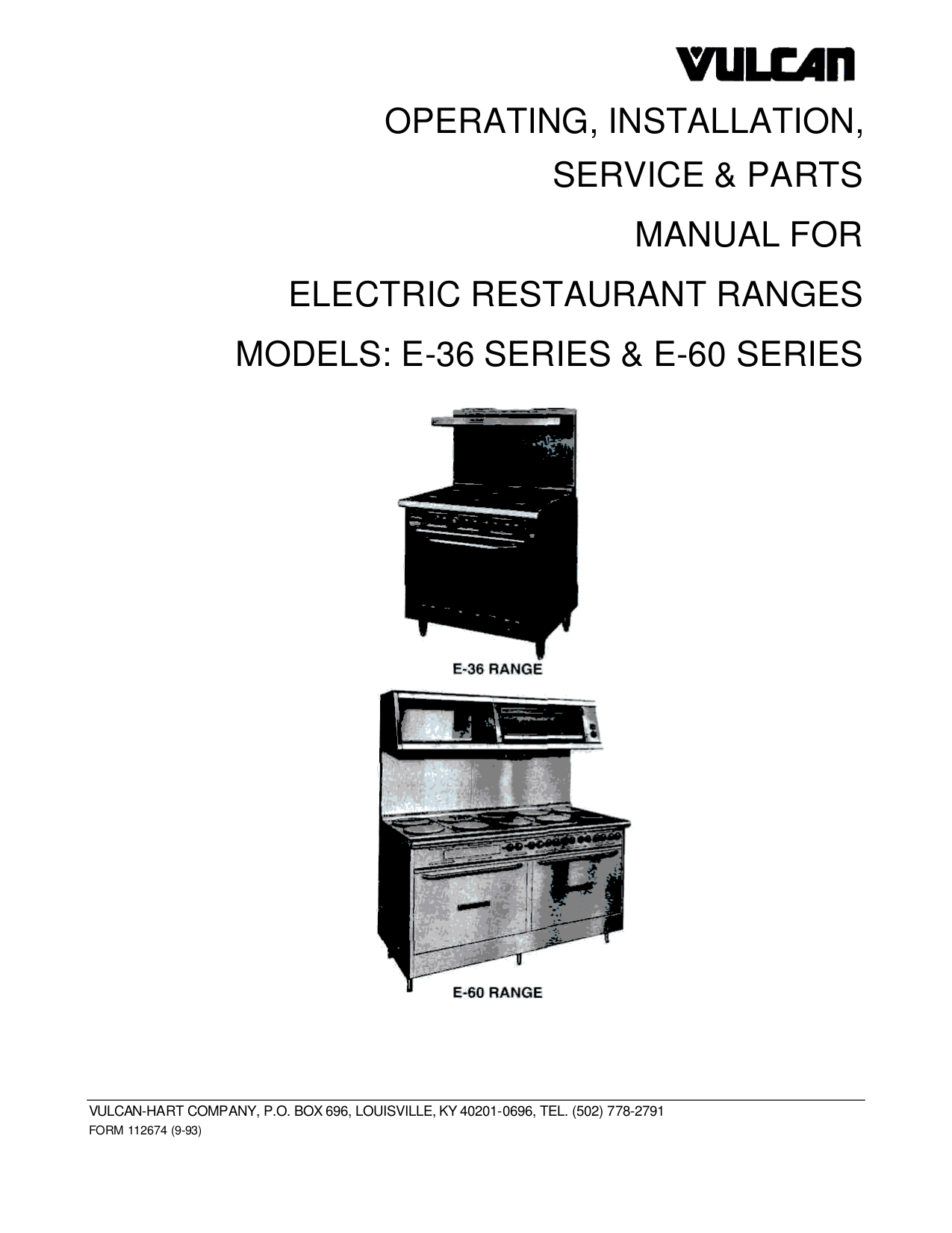 PDF manual for Vulcan Oven VB73